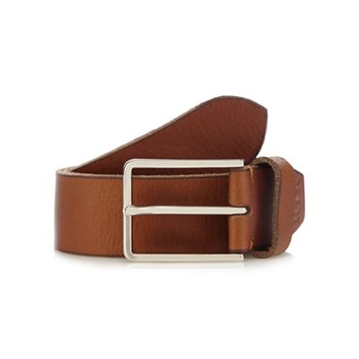 Tan grained leather pin buckle belt